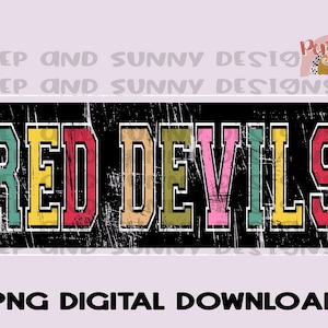 Rode Duivels Multi Color Distressed Design | Geest Tee-ontwerp | PNG digitale download | Sublimatie ontwerp