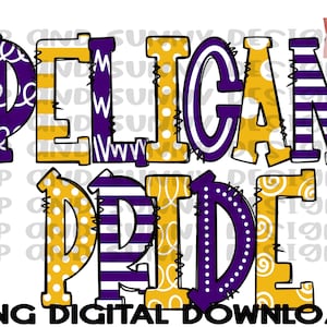 Pelican Pride / Doodle Design / Spirit Tee / School Colors / PNG Digital Download / Sublimation Design
