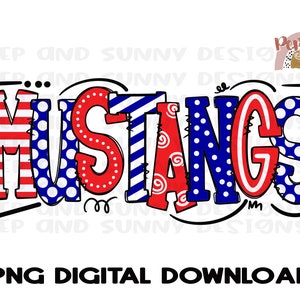 Mustangs | Doodle Design | Spirit Tee | PNG Digital Download | Sublimation Design