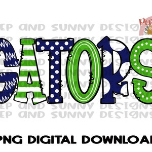 Gators Navy Blue and Kelly Green | Doodle Design | Spirit Tee | PNG Digital Download | Sublimation Design