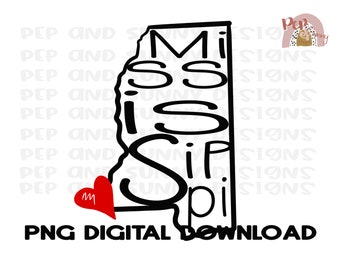 Mississippi / Dibujado a mano / Descarga digital PNG / Diseño de sublimación