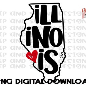 Handgetekend ontwerp uit Illinois | Digitale png-download | Sublimatieontwerp