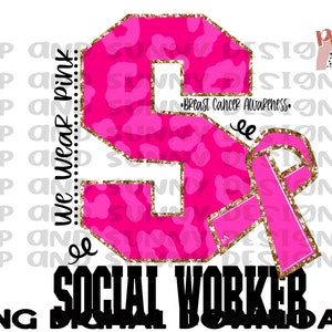 Projeto do câncer da mama do assistente social de <br> Entrega Rápida? Assistente Social | Leopardo | Rosa | Download digital PNG | Design de sublimação