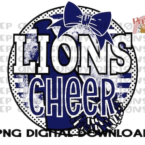 Lions Cheer Navy Blue / Cheer Team Design / Dance Team Design / Megáfono / Arco / PNG Descarga digital / Diseño de sublimación
