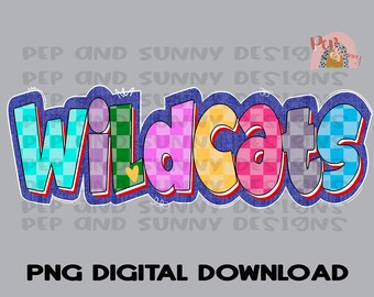 Wildcats Checkerboard Fabric Texture Design | Spirit Tee Design | PNG Digital Download | Sublimation Design