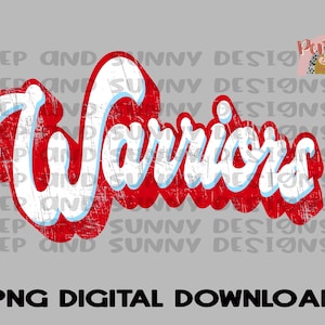 Diseño retro desgastado de Warriors, rojo, blanco y azul de Columbia. Diseño de camiseta Spirit. Descarga digital PNG. Diseño de sublimación.