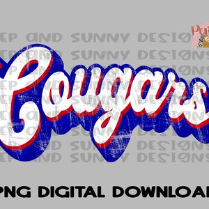 Cougars | Retro Design | Distressed | Spirit Tee Design | PNG Digital Download | Sublimation Design
