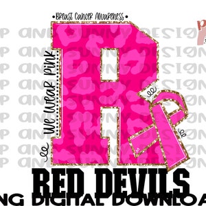 Red Devils / Diseño de cáncer de mama / Leopardo / Rosa / PNG Descarga digital / Diseño de sublimación