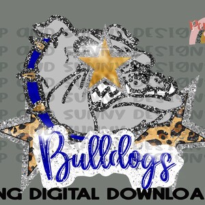 Royal Blue Bulldogs Star Eye | Distressed | Spirit Tee | PNG Digital Download | Sublimation Design
