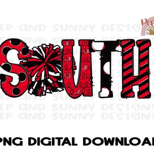South Cheer | Doodle Design | Hand Drawn | Cheer Team | PNG Digital Download | Sublimation Design