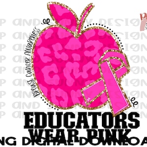 Erzieher Benutzerdefinierte Brustkrebs Bewusstsein Design | Leopard | Rosa | PNG Digitaler Download | Sublimationsdesign