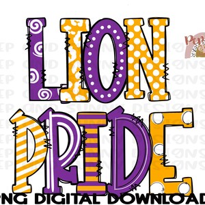 Lion Pride | Doodle Design | Mascot | Spirit Tee | PNG Digital Download | Sublimation Design