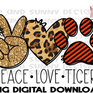 Peace Love Tigers | | dessiné à la main Orange |  Spirit Tee | PNG Digital Télécharger | Conception de sublimation
