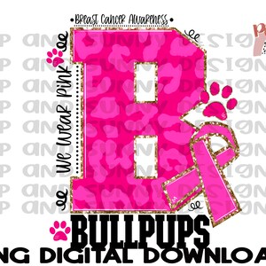 Bullpups Breast Cancer Design | Bullpups | Leopard | Pink | PNG Digital Download | Sublimation Design
