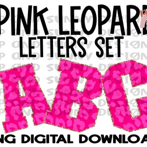 Pink Leopard Letters Set | Letters Set | Ribbon Included | Numbers 0-9 | PNG Digital Download | Sublimation |
