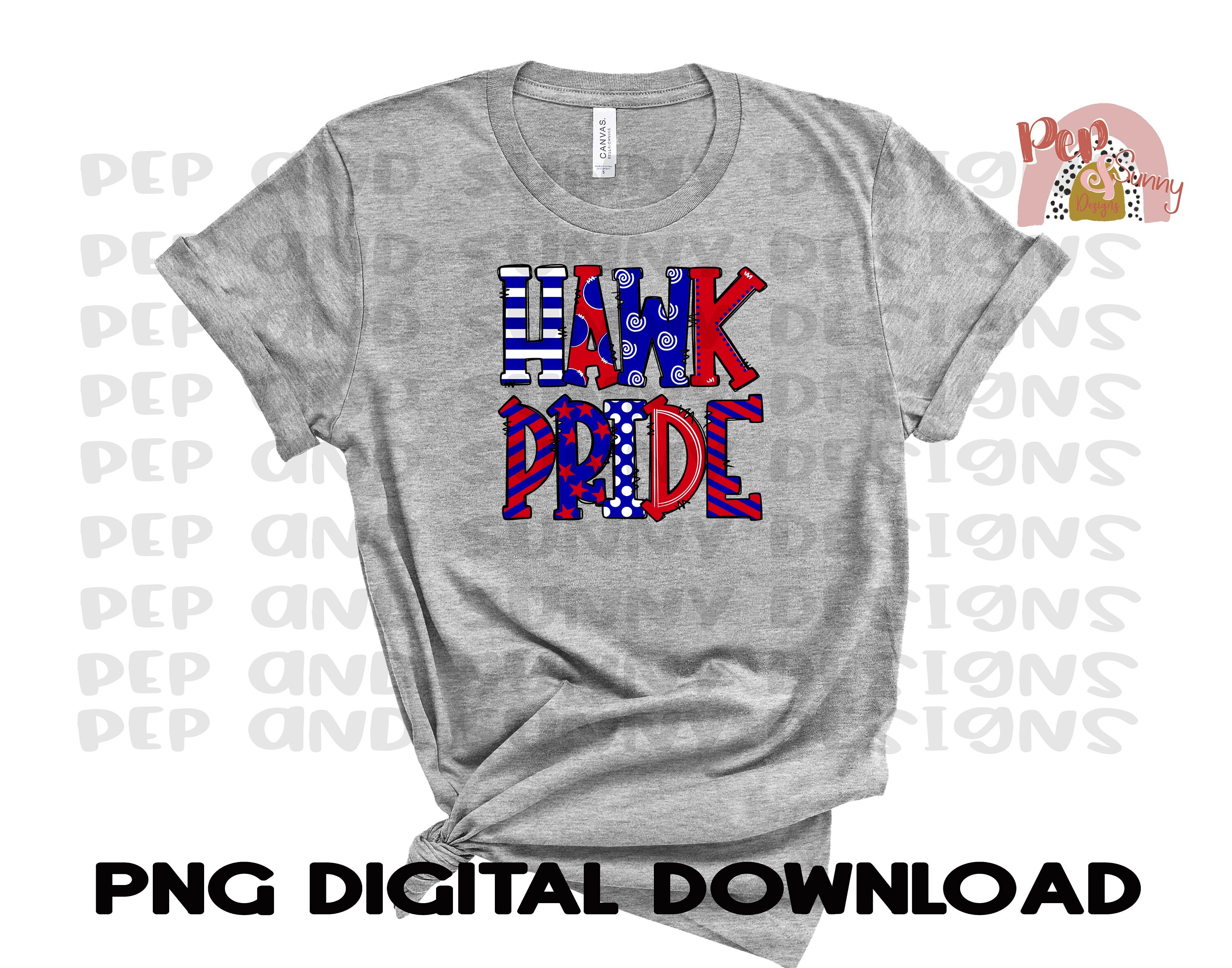 Hawk Pride | Doodle Design | Mascot | Royal Blue and Red | Spirit Tee ...