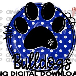 Bulldogs | Paw Print | Paw | Spirit Tee Design | Polka Dots Circle Design | PNG Digital Download | Sublimation Design