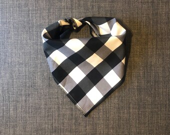 Dog Bandana Black Gingham, Tie on Bandana, Black and White Bandana