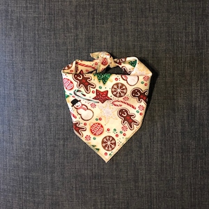 Christmas Dog Bandana, Gingerbread Dog Bandana, Tie on Bandana, Candy Cane Dog Bandana, Snowman Dog Bandana