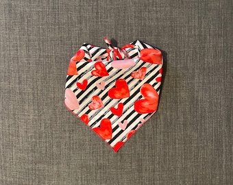 Valentine's Day Dog Bandana, Tie on Dog Bandana, Red Hearts Dog Bandana, Pink Hearts Dog Bandana