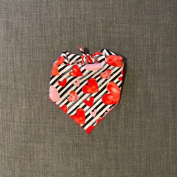 Valentine's Day Dog Bandana, Tie on Dog Bandana, Red Hearts Dog Bandana, Pink Hearts Dog Bandana