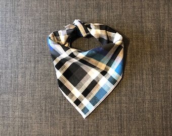 Dog Bandana, Plaid Dog Bandana, Tie on Bandana, Blue Black Buffalo, Fall Dog Bandana