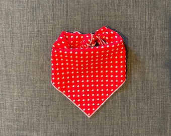 Valentine's Day Heart Dog Bandana, Tie on Dog Bandana, Red Hearts Dog Bandana
