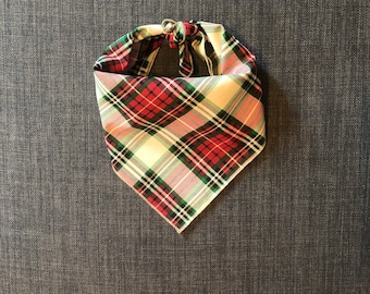 Christmas Dog Bandana, Plaid Dog Bandana, Tie on Dog Bandana