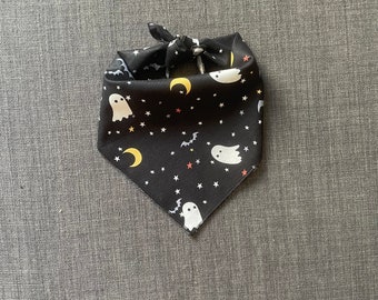Halloween Dog Bandana, Tie On Dog Bandana, Ghost Dog Bandana, Moon and Stars