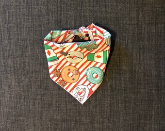 Christmas Dog Bandana, Tie on Dog Bandana, Donut Dog Bandana, Santa Dog Bandana