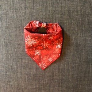 Dog Bandana, Christmas Dog Bandana, Snowflake Dog Bandana, Tie on, Red Dog Bandana