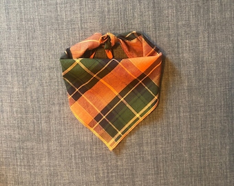 Dog Bandana, Orange Plaid Dog Bandana, Fall Plaid, Green Plaid Bandana, Tie on, Fall Dog Bandana