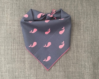 Whale Dog Bandana, Tie on Bandana, Summer Dog Bandana, Nautical Dog Bandana, Beach Dog Bandana, Pink Whales