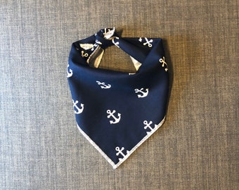Anchor dog bandana over the collar personalized dog bandana blue dog bandana nautical dog bandana reversible scarf anchor pet bandana