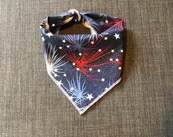 Firework Dog Bandana, Tie on Dog Bandana, 4th of July Dog Bandana, Independence Day
