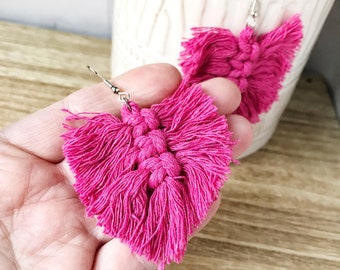 Trendy Fringe Macrame Leaf Boho Tassel Earrings Bohemian Lightweight Style