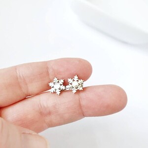 May include: A pair of silver snowflake stud earrings. The earrings are small and delicate, and they would make a great gift for someone who loves winter.