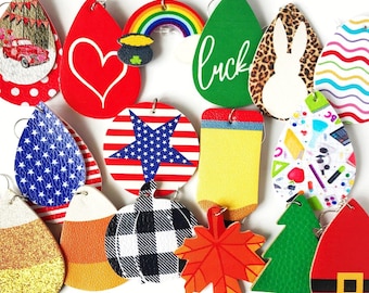 Mystery Bag: 10 Pairs Faux Leather Earrings | Holiday & Teacher Designs