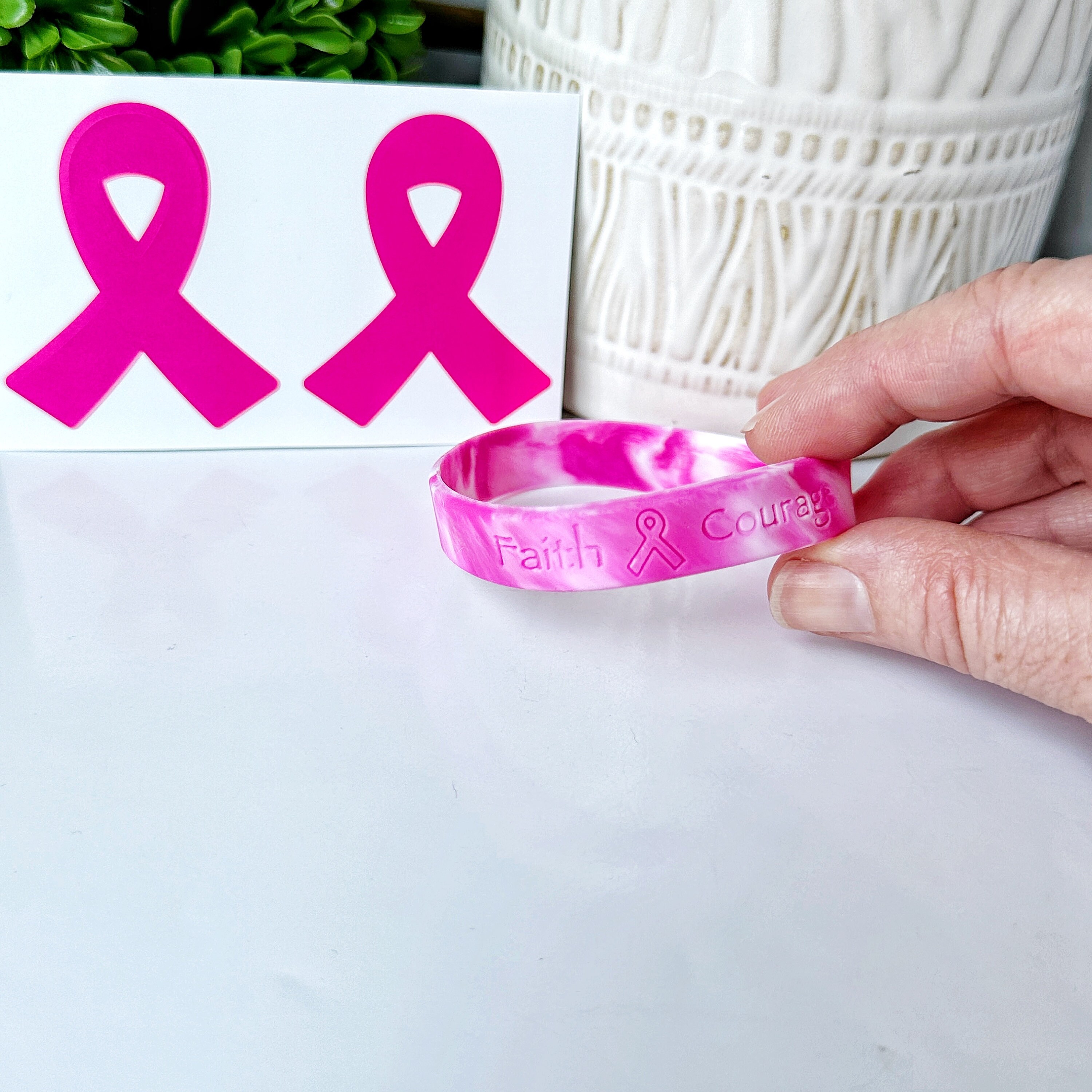 Pink Ribbon Support Breast Cancer Awareness Silicone Bracelet Stickers ...