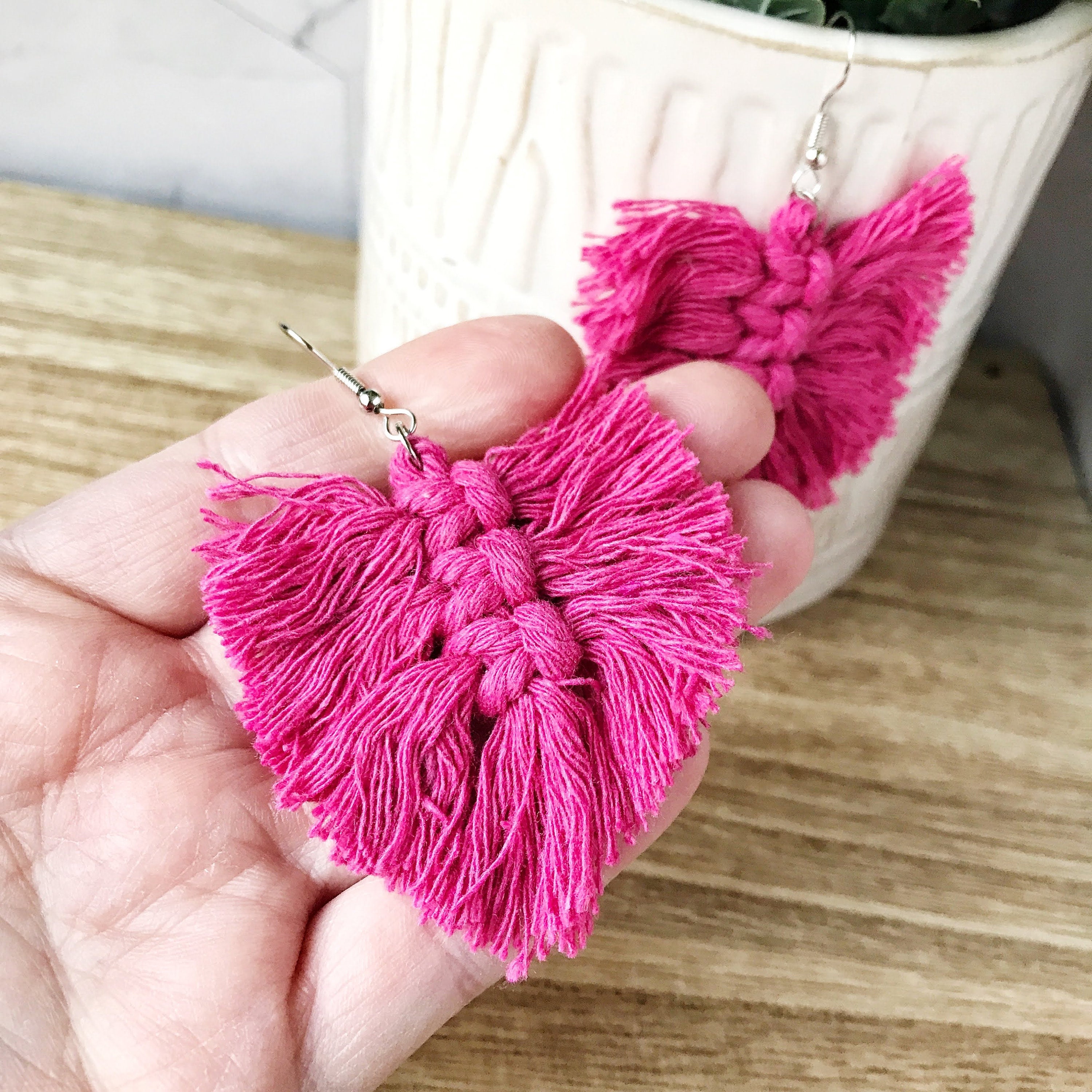 Tassel Fringe Macrame Boho Earrings Weave Dangle - Etsy