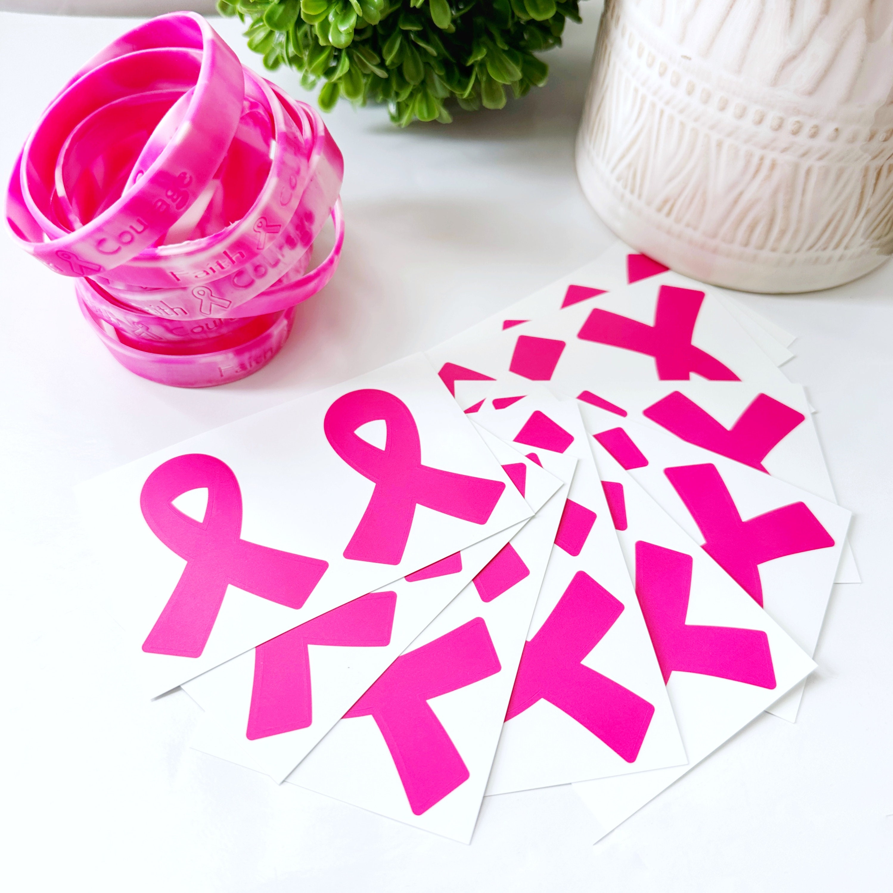 Pink Ribbon Support Breast Cancer Awareness Silicone Bracelet Stickers ...
