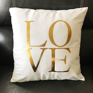 Hearts Love Accent Pillow Cover Anniversary Valentines Gold Stencil White Suede Wedding Home Decor Square Throw 17x17  My Love No Inserts