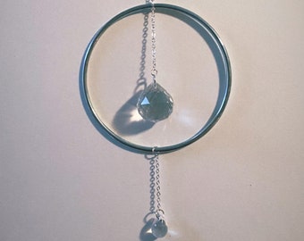 SILVER MOBILE IV w/ Glass Prism - Prism Mobile - Opalescent Czech Glass Accent