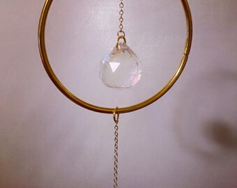 GOLD MOBILE IV w/ Glass Prism - Prism Mobile - Opalescent Czech Glass Accent
