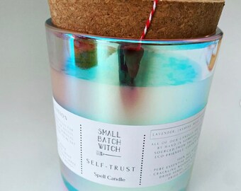 16 oz SPELL CANDLE in Iridescent Glass Aura Container - Hand-poured Soy Wax w/ Crackle Wick - Ritual Candle Collection