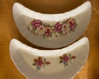 TWO MOON DISHES (Custom Listing) - Vintage Bone Dish - Crescent Moon - Ritual Dish - Altar Plate