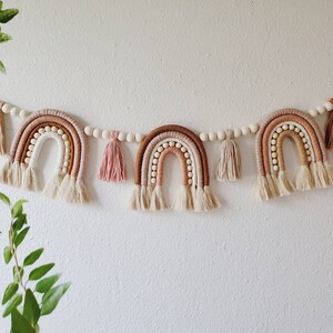 Chunky Boho Rainbow Garland- Macrame Rainbow- Tassel and Wood Bead Garland- Nursery Decor- Earth Tone- Pregnancy Announcement birthday decor