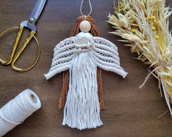 Macrame Angel Ornament- Heart Holding Angel- Farmhouse Christmas- Boho Christmas Ornament- Bereavement Gift- Guardian Angel