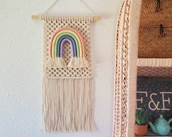 Sweet Pastel Rainbow Banner- Macrame Rainbow- Unicorn Decor- Boho Baby Nursery- Kid's Room Decor- School Room Decor- Macrame Wall Hanging