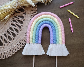 Sweet Pastel Rainbow Cake Topper- Macrame Birthday Decor- Baby Shower Cake Decor- Cake Smash Photo Prop- Rainbow Themed- Unicorn Theme Party